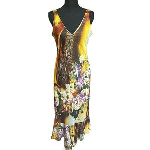 Rosalyn Originals 36 Yellow Floral Maxi Dress Sheer Whimsical Art